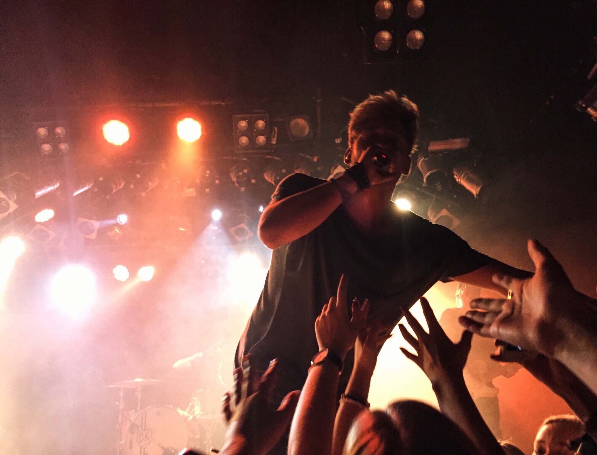 Photo of a live concert, a singer and audience